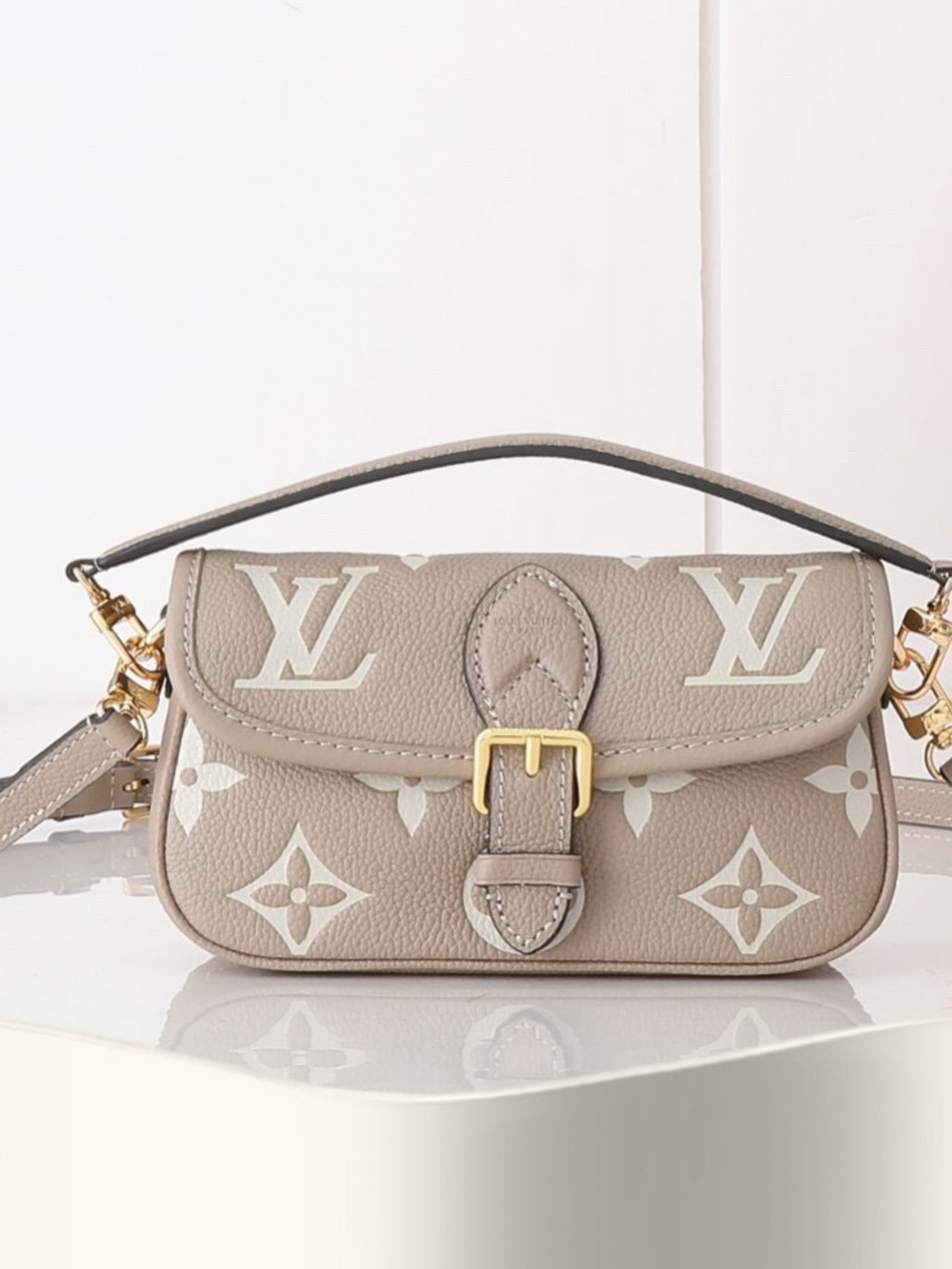 Louis Vuitton Taupe and Cream Mini Monogram Top Handle Bag with Gold Hardware